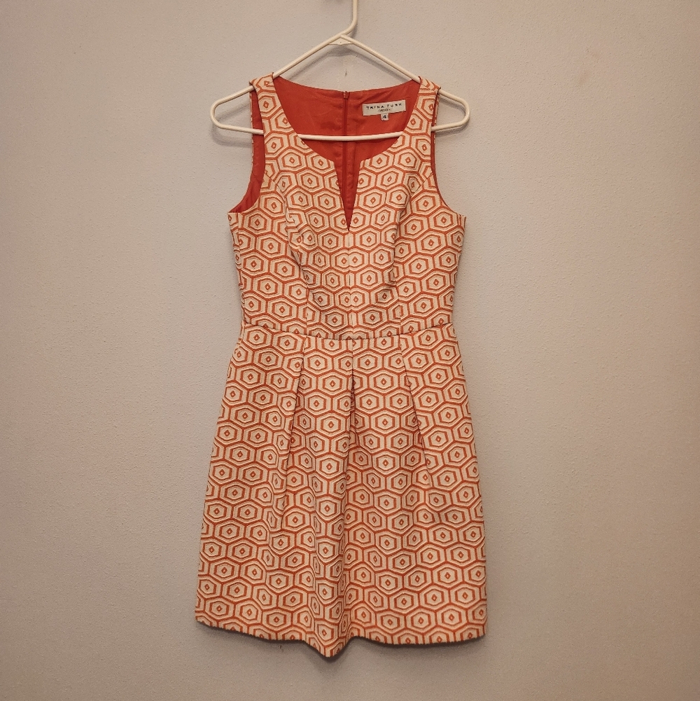 Trina Turk Orange and White Geometric Mini Dress